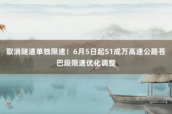 取消隧道单独限速！6月5日起S1成万高速公路苍巴段限速优化调整