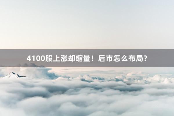 4100股上涨却缩量！后市怎么布局？