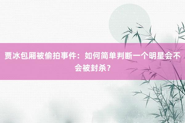贾冰包厢被偷拍事件：如何简单判断一个明星会不会被封杀？