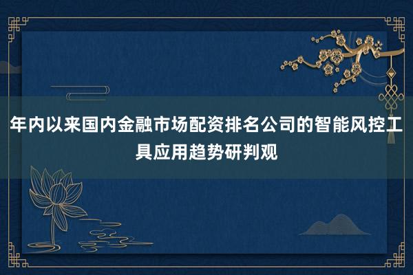 年内以来国内金融市场配资排名公司的智能风控工具应用趋势研判观