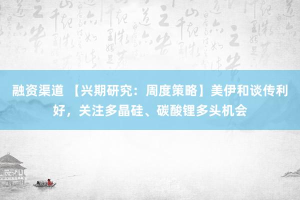 融资渠道 【兴期研究：周度策略】美伊和谈传利好，关注多晶硅、碳酸锂多头机会