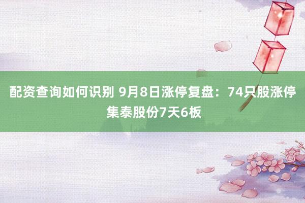 配资查询如何识别 9月8日涨停复盘:74只股涨停 集泰股份7天6板