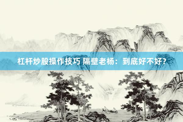 杠杆炒股操作技巧 隔壁老杨：到底好不好？