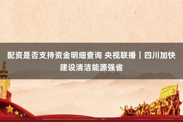 配资是否支持资金明细查询 央视联播｜四川加快建设清洁能源强省