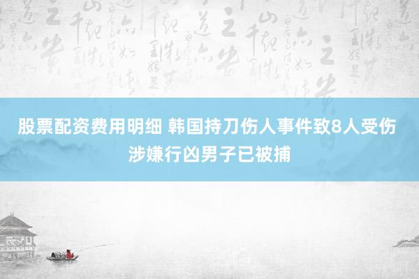 股票配资费用明细 韩国持刀伤人事件致8人受伤 涉嫌行凶男子已被捕